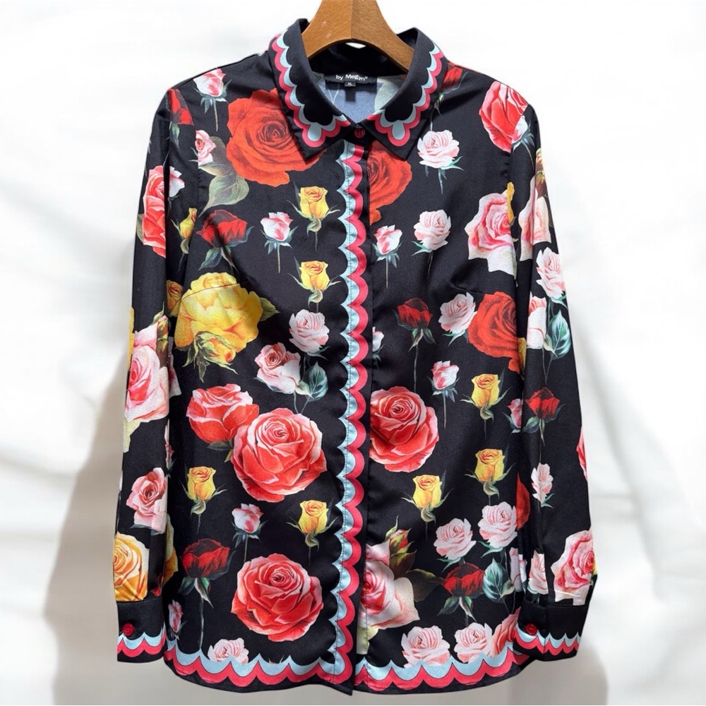 By Megyn Vibrant Floral Long Sleeve Button Down Shirt size XL